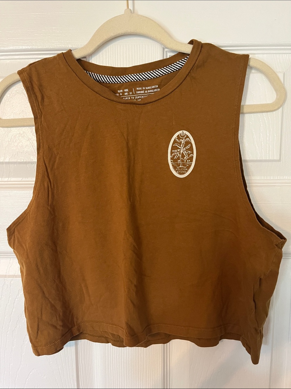 Volcom Rust Brown Cropped Tank Top with Small White Logo